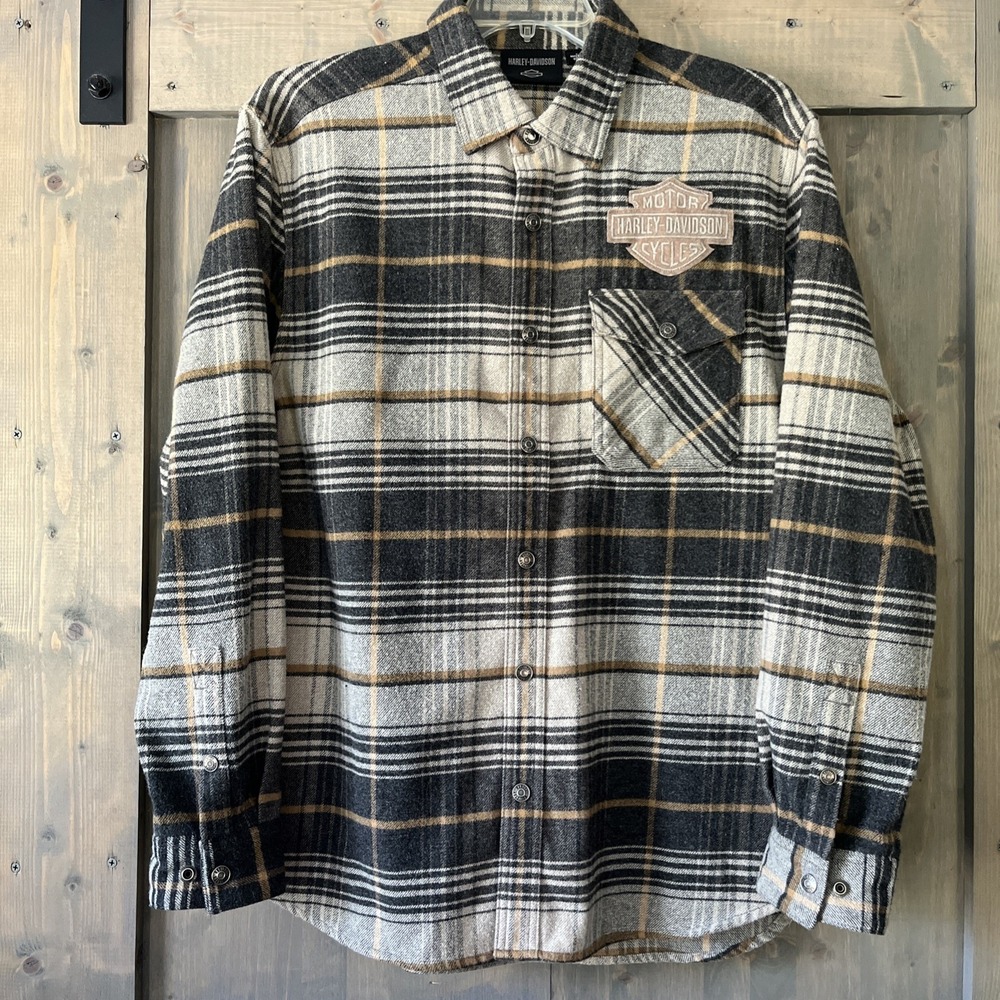 Harley-Davidson Men's Shirt Grey Plaid Flannel Bar & Shield Premium Size Large